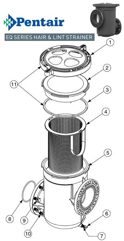 Pentair EQ Strainer Pot Parts