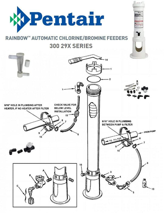 Pentair/Rainbow 300 29X Chemical Feeder/Chlorinator Parts