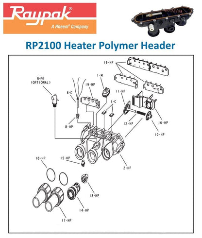 Raypak 2100 Heater Polymer Header Parts