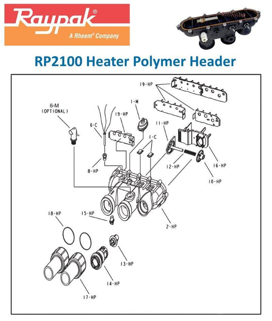 Raypak 2100 Heater Polymer Header Parts