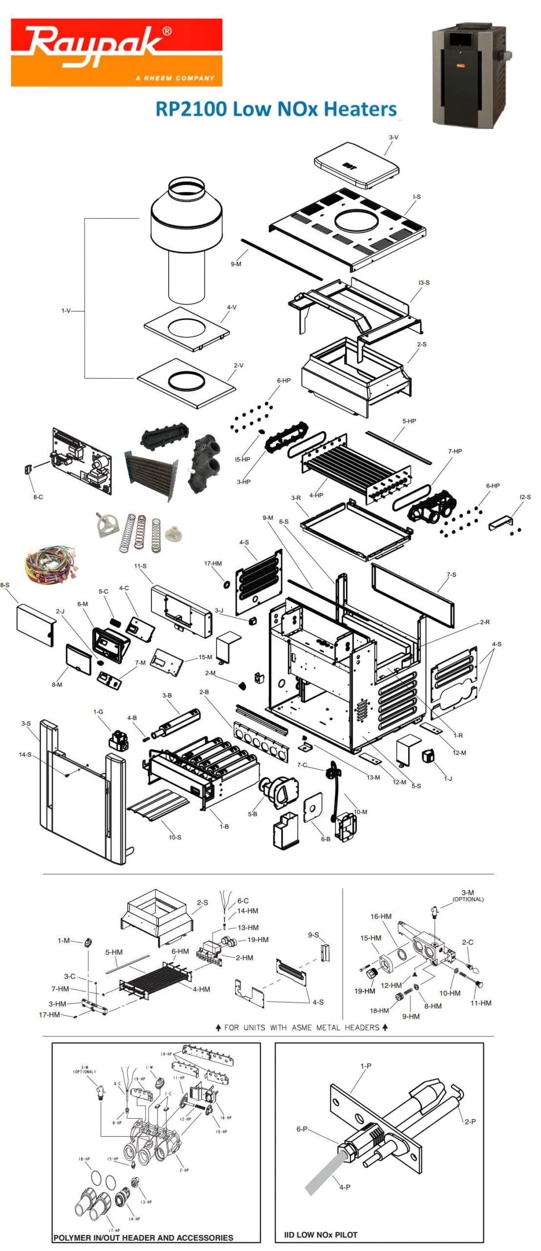 Raypak 2100 Low NOx Heater Parts