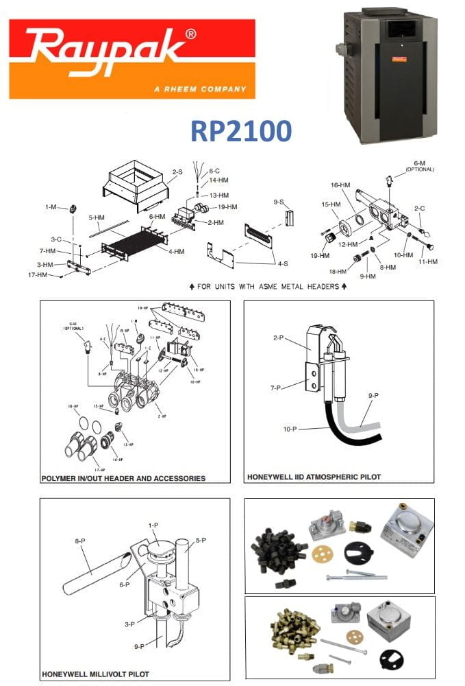 Raypak (Rheem) RP2100 Stanadard Heater Parts