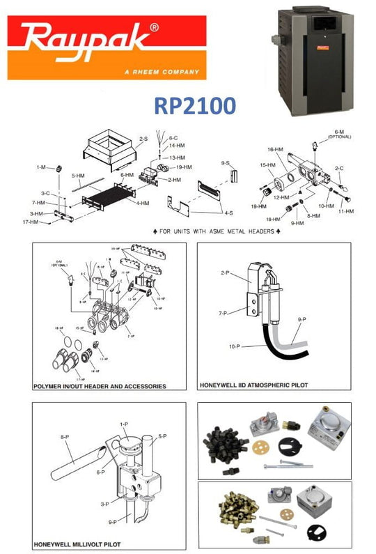 Raypak (Rheem) RP2100 Stanadard Heater Parts