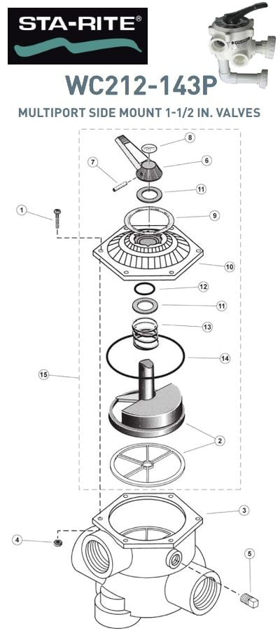 Sta-Rite WC212 143P Backwash Valve Parts and model 14964-0014 Hose Connect