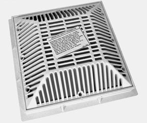 WaterWay Main Drain Frame & Grate, 9 in. Square, White (640-4790)