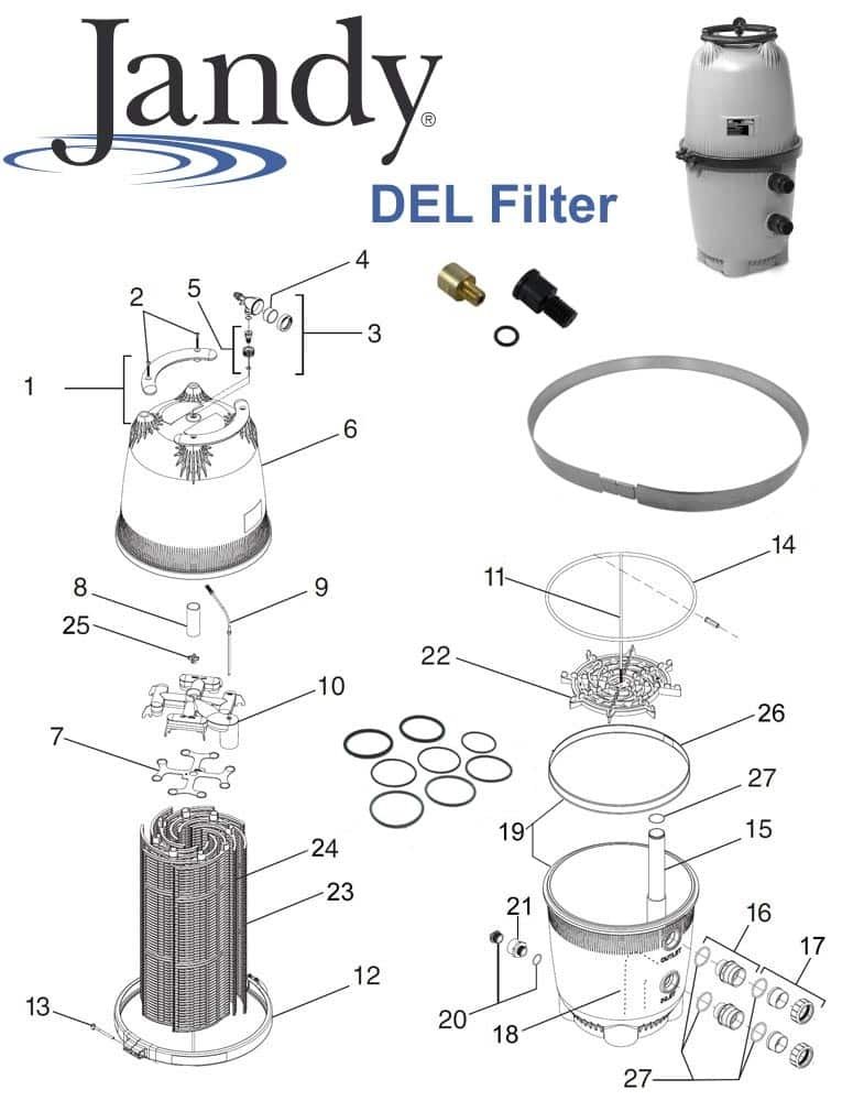Jandy DEL Series DE Filter Parts